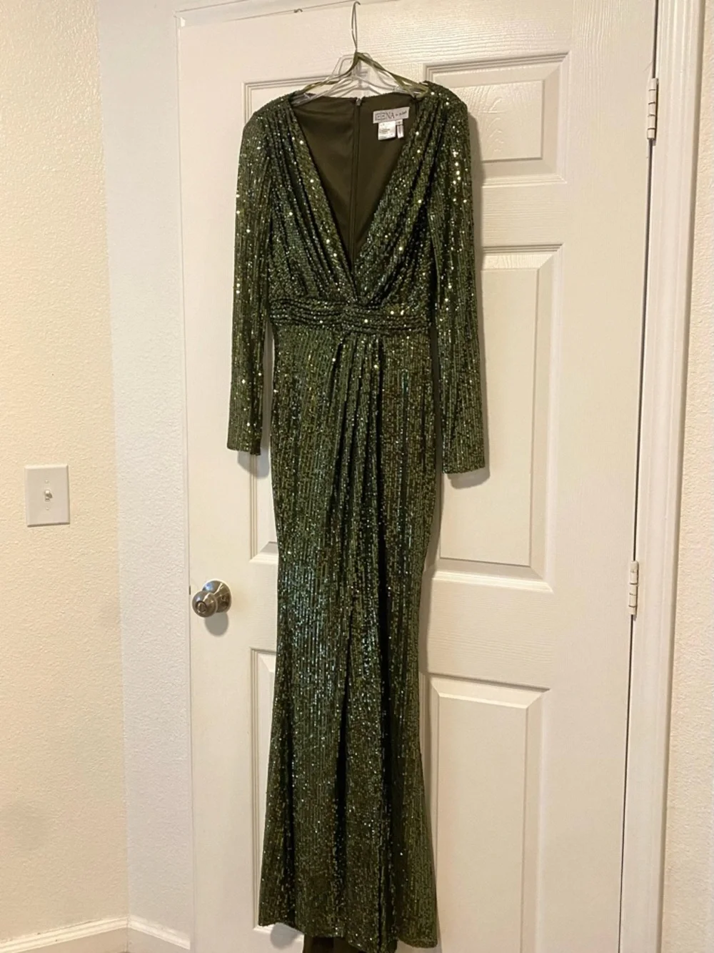 Ieena for Mac Duggal Deep V-Neck Sequin Gown - Picture 4 of 5